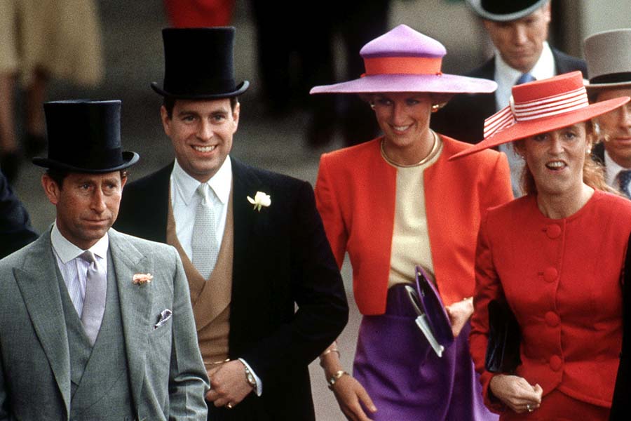チャールズ皇太子とアンドリュー王子、ダイアナ元妃とセーラ元妃【写真：Getty Images】
