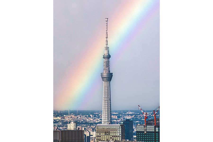 東京スカイツリーにかかる巨大な虹をとらえた奇跡の一枚【写真提供：7（@_szuna）さん】