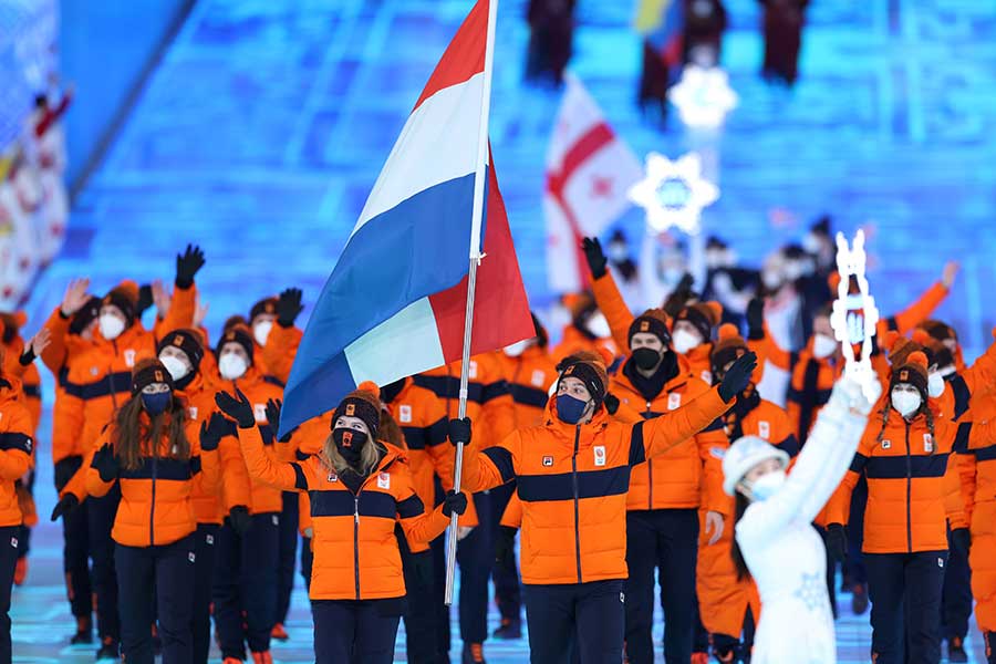 北京冬季五輪で17個のメダルを獲得したオランダ選手団。うち12個はスピードスケート競技、4個はショートトラック【写真：Getty Images】