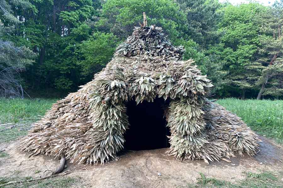 週末縄文人さんが約1か月かけて作り上げた竪穴住居【写真提供：週末縄文人（@wkend_jomonjin）さん】