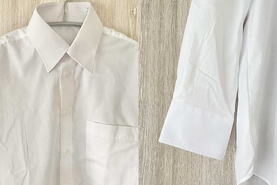 無造作に洗濯ネットへ入れて洗濯したワイシャツの中央部分と袖口【写真：Hint-Pot編集部】