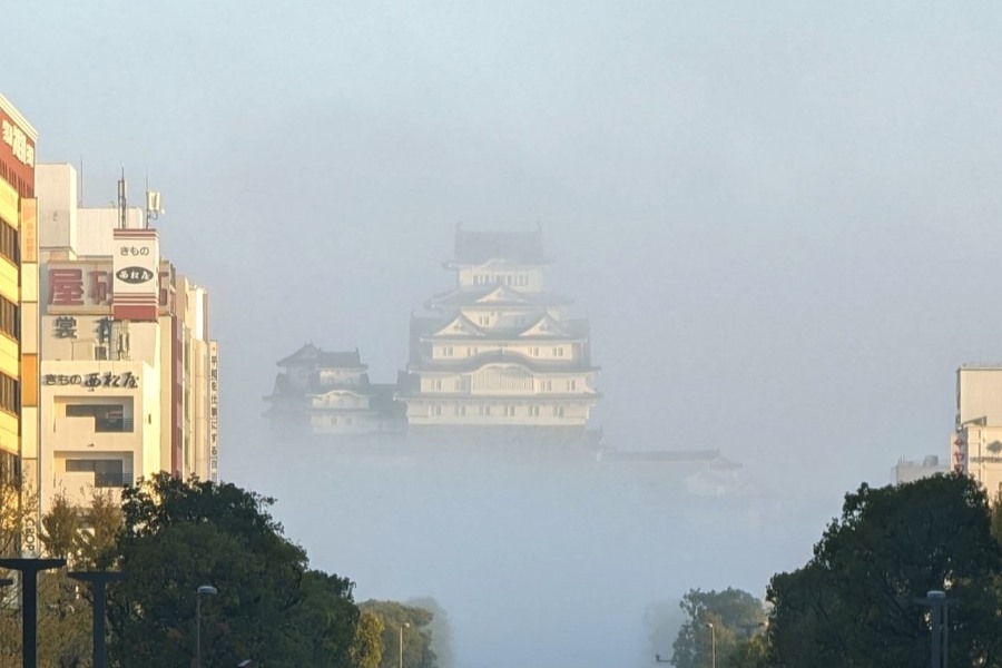 偶然、撮影できたという幻想的な姫路城の一部【写真提供：土日旅人（@gICQ82SeelDdwEa）さん】