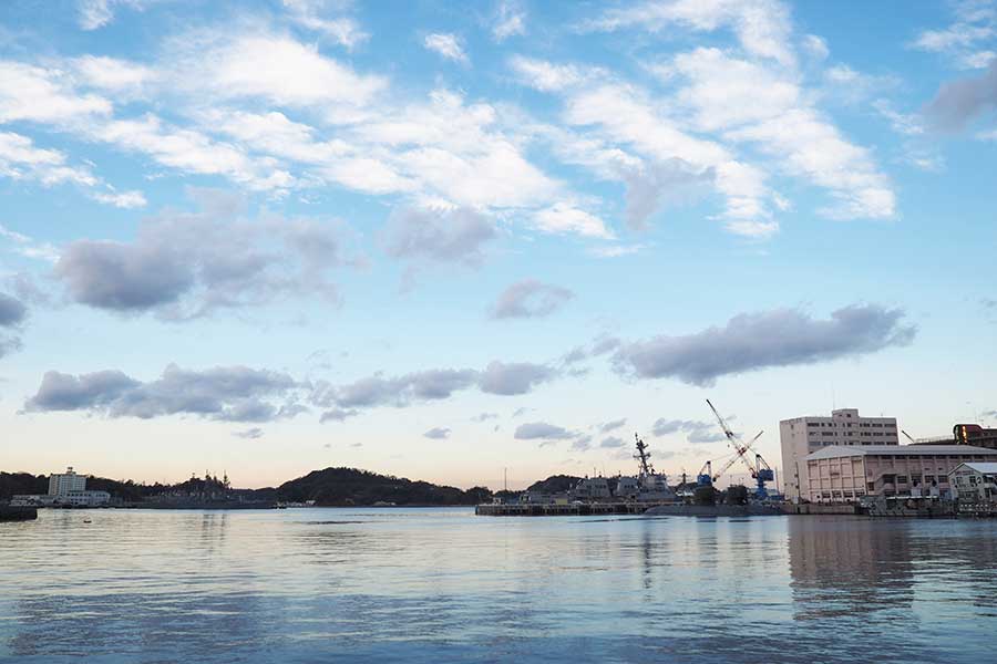 豊かな自然と、大きなクレーンなど近代的な港が並ぶ横須賀の風景【写真：Hint-Pot編集部】