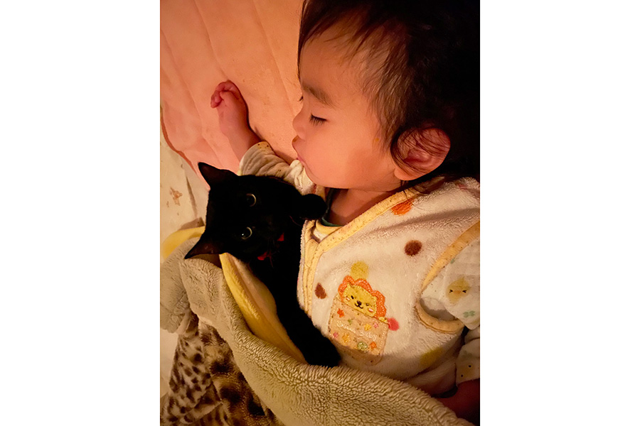 ロンくんも赤ちゃんと添い寝【写真提供：ゴンゾウR4（@R453374510）さん】