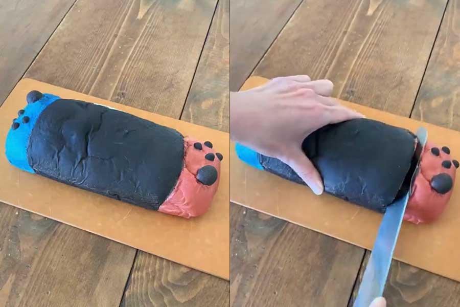 人気ゲーム機「Nintendo Switch」を再現したパン。黒い部分を切ってみると…（画像はスクリーンショット）