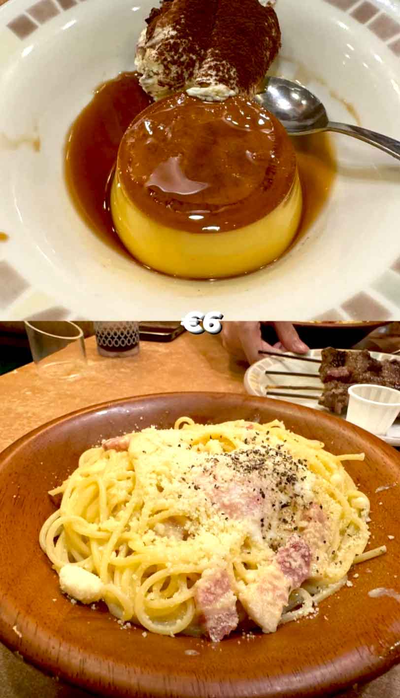 ドノバンさんがサイゼリアで注文した（上から）プリンとカルボナーラ【写真提供：ドノバン】