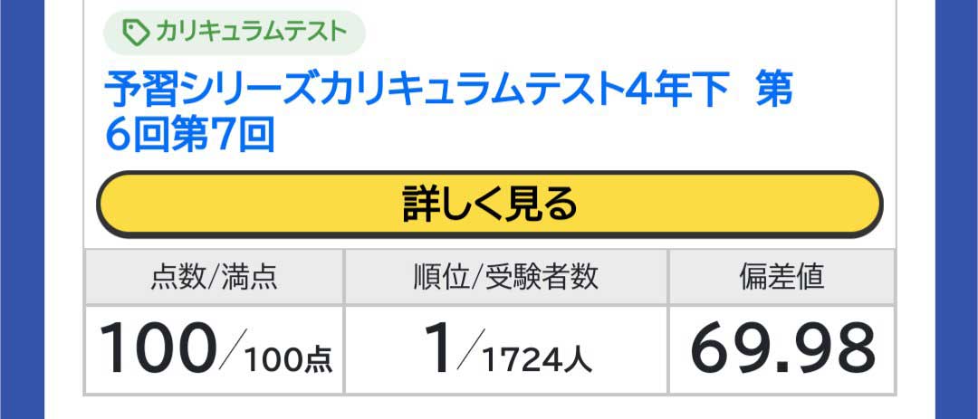 テストの結果に目を奪われた【画像提供：たぬきち2027W中学受験（@zvZ4MReo0a33222）さん】