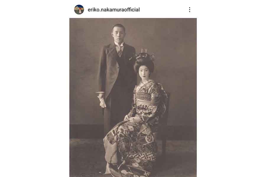 中村江里子さんの祖父母の結婚式の写真（画像はスクリーンショット）