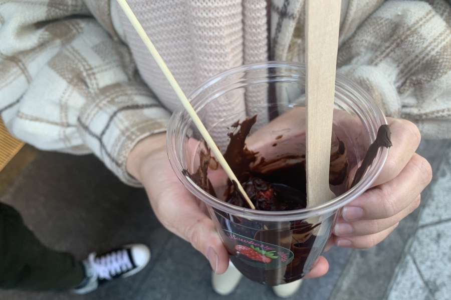 あっという間に食べてしまったという、チョコがかかったイチゴ【写真：Hint-Pot編集部】