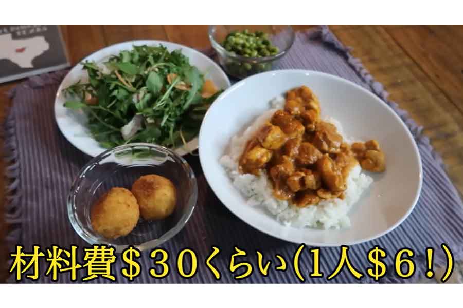 しのぶさんが作った一人分6ドルの夕食（写真はスクリーンショット）