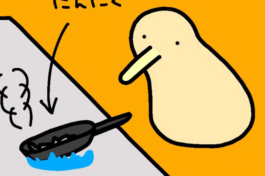 漫画のワンシーン。加熱調理が当たり前の春菊に、意外な食べ方が【画像提供：オカリナ講師のジャスティン（@Justin_ocarina）さん】