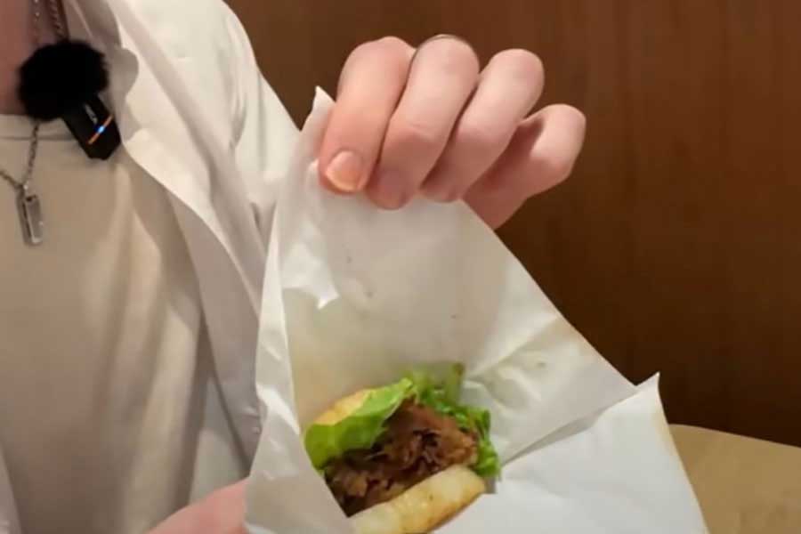 ごはんで具材を挟んだライスバーガーを大絶賛（スクリーンショット）