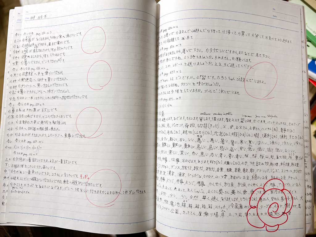 日本語がびっしり書かれた、ミケーレさんのノート【写真：Hint-Pot編集部】