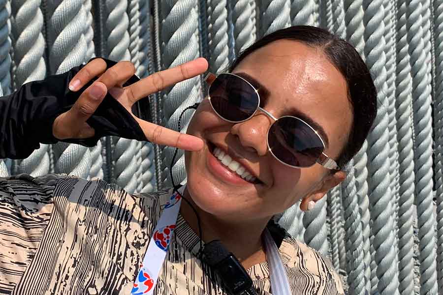 ポルトガルパビリオンで働くスースさん【写真：Hint-Pot編集部】