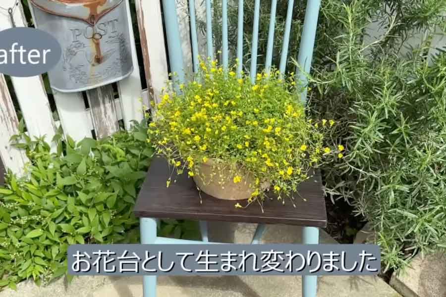 座面に開けた穴にすっぽり植木鉢が入る花台（スクリーンショット）