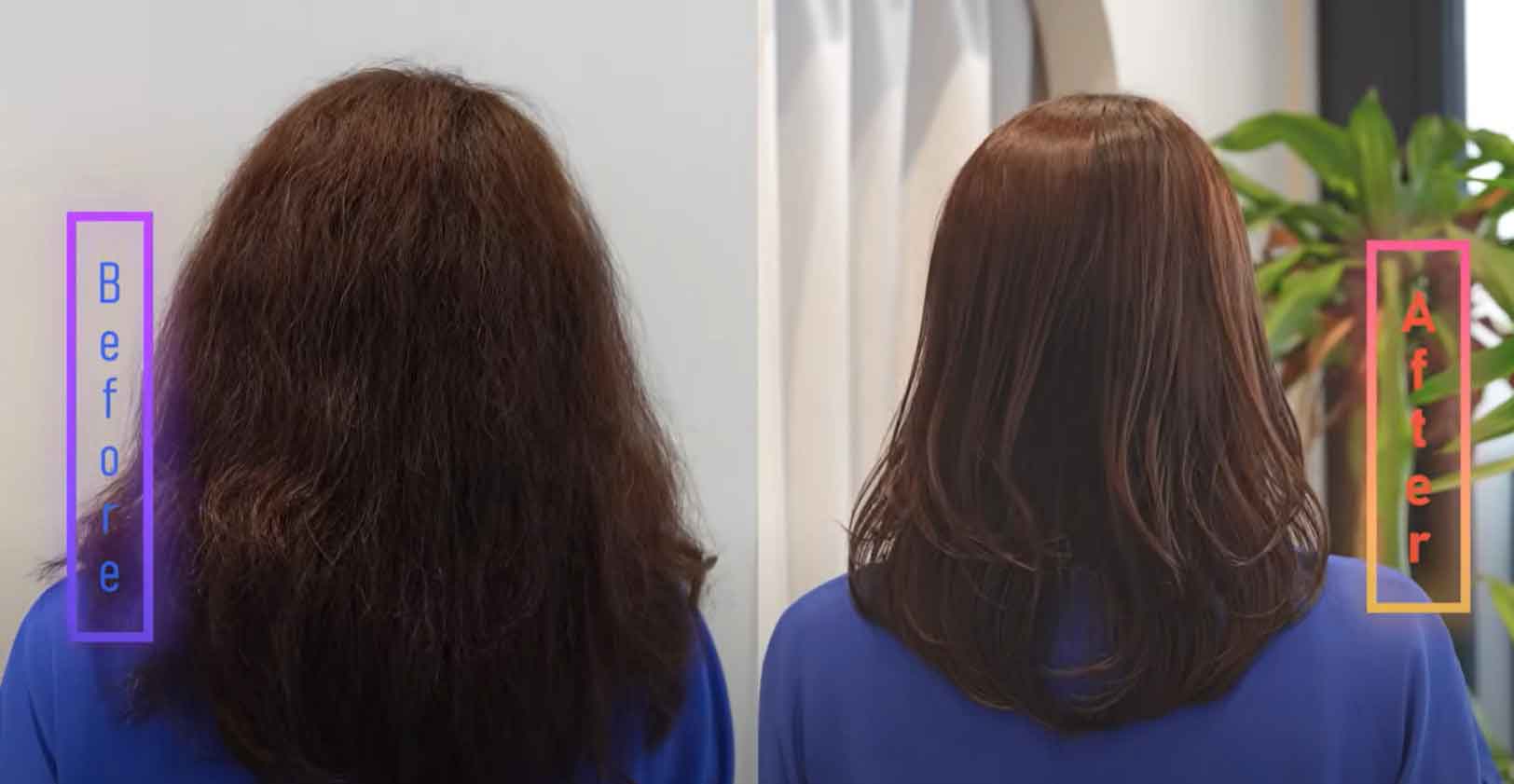 後ろ姿も大変身！（左から）ビフォー、アフター（スクリーンショット）