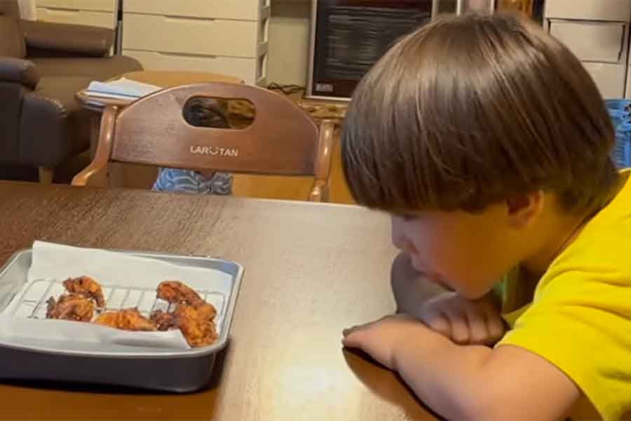 日本のから揚げに夢中なリノくん（スクリーンショット）