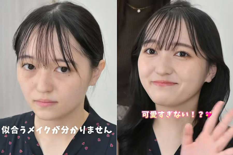 メイクに悩む女性がプロの手で大変身。左からビフォー、アフター【出典：TikTok（sala_makeup）よりスクリーンショット】