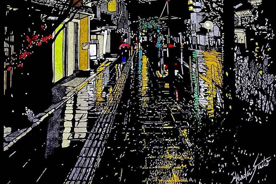 雨上がりの街を切り絵で繊細に再現【写真提供：切り絵作家 斉藤洋樹（@kiriehiro）さん】