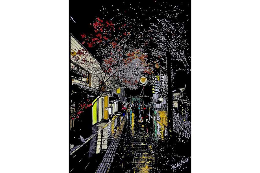 静かな街の情景が伝わってくる作品【写真提供：切り絵作家 斉藤洋樹（@kiriehiro）さん】