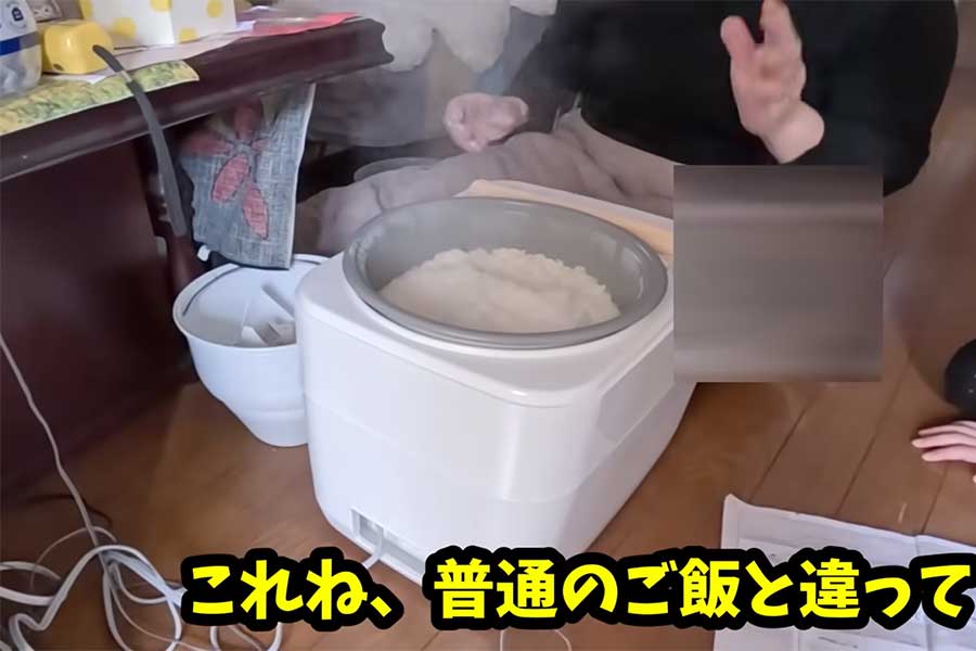 初めて見た餅つき機【出典：YouTube「Macaron Chan 南フランス田舎娘」よりスクリーンショット】