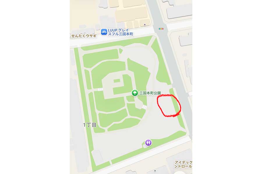 ハムスターが遺棄された公園の地図【画像提供：一般社団法人 ハムメディア（@ham_edia）】