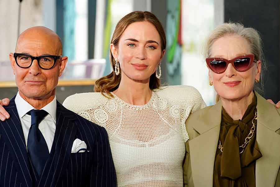 『プラダを着た悪魔』から出演している（左から）スタンリー・トゥッチ、エミリー・ブラント、メリル・ストリープ【写真：Aflo】