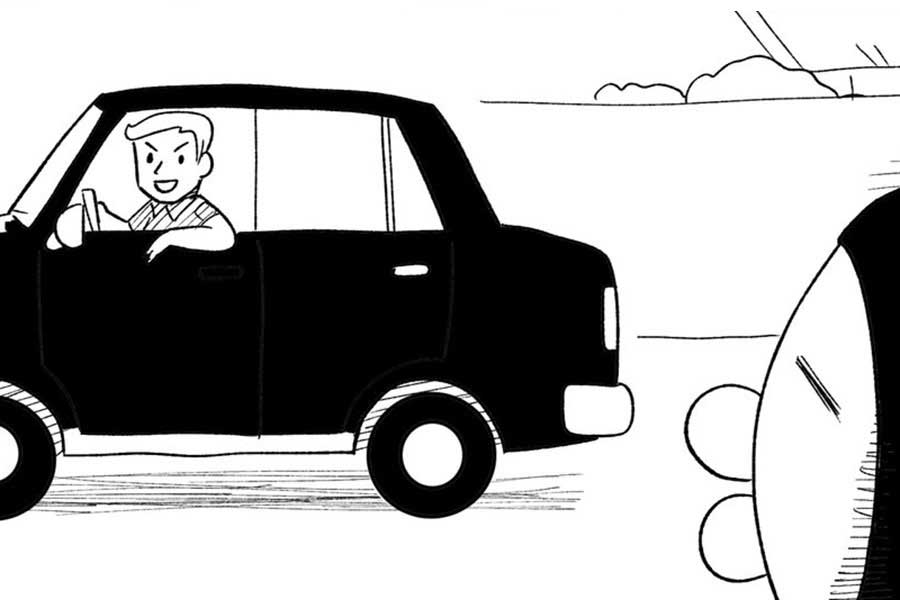 漫画のワンシーン。車から声をかけてきたのは…【画像提供：武村沙紀 エッセイ漫画（@nora_saki）さん】