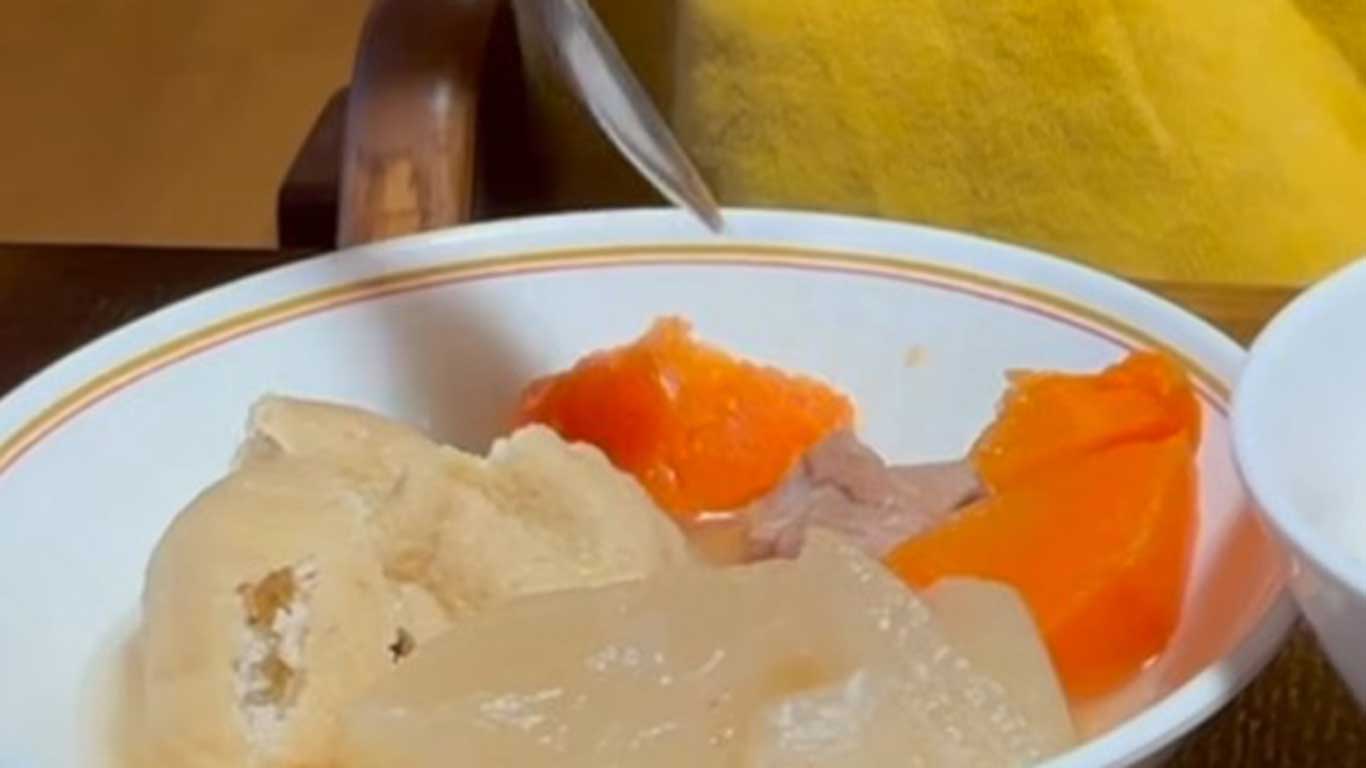 おでんに入った鶏肉を警戒【出典：YouTube「Ami's Life」よりスクリーンショット】