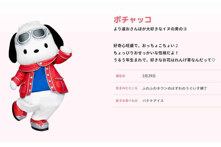 2頭身に“変身”した実物のポチャッコ【出典：サンリオピューロランド公式サイトよりスクリーンショット】