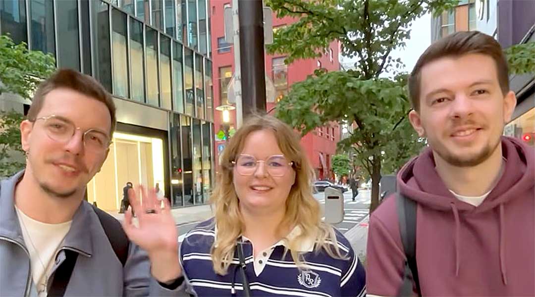 ベルギーからやってきた(左から)バシャモフさん、エミリルーさん、ダニエルさん【出典:YouTube「日本食冒険記Tokyo Food Adventures」よりスクリーンショット】