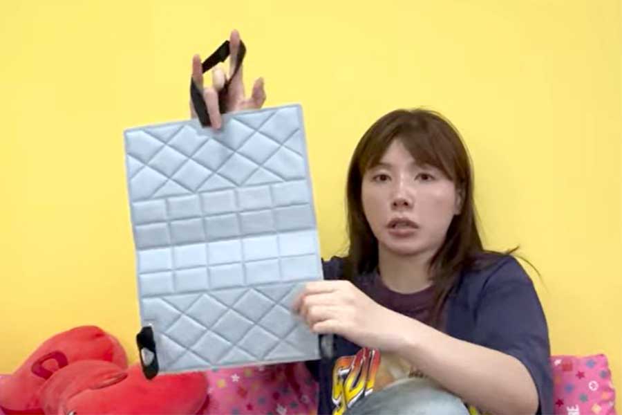リュックに付けて使う冷却パッド【出典：YouTube「仲里依紗です。」よりスクリーンショット】