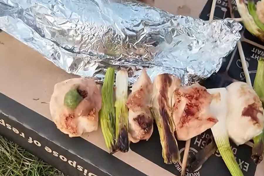 焼き鳥に添えた、青じそ味と梅肉味のチューブ調味料を絶賛【出典：YouTube「スコノリ Sconori」よりスクリーンショット】