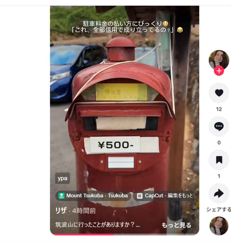 駐車料金を無人のポストへ投入する仕組みに衝撃【出典：TikTok（nova_japan）よりスクリーンショット】