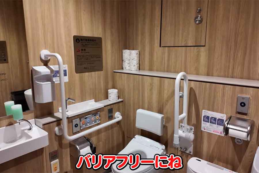 多目的トイレの充実ぶりに感動【出典：YouTube「Jason Ray ジェイソンレイ」よりスクリーンショット】