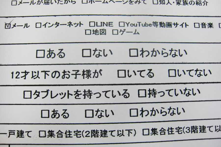 一部に関西弁が使われていた、実際のアンケート用紙【写真提供：osa_kent（osa_kent）さん】