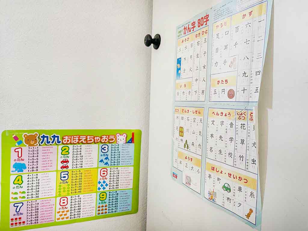 ハワイ育ちのバイリンガルキッズが見向きもしない漢字表…。一方、九九は日本語で覚えるほうが簡単なのだとか【写真:i-know】