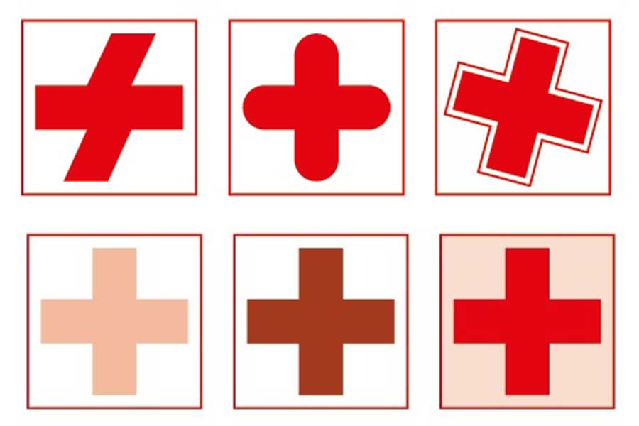 ピンク色の十字もNG? 日本赤十字社が示した使用できないマークの具体例【画像:日本赤十字社】
